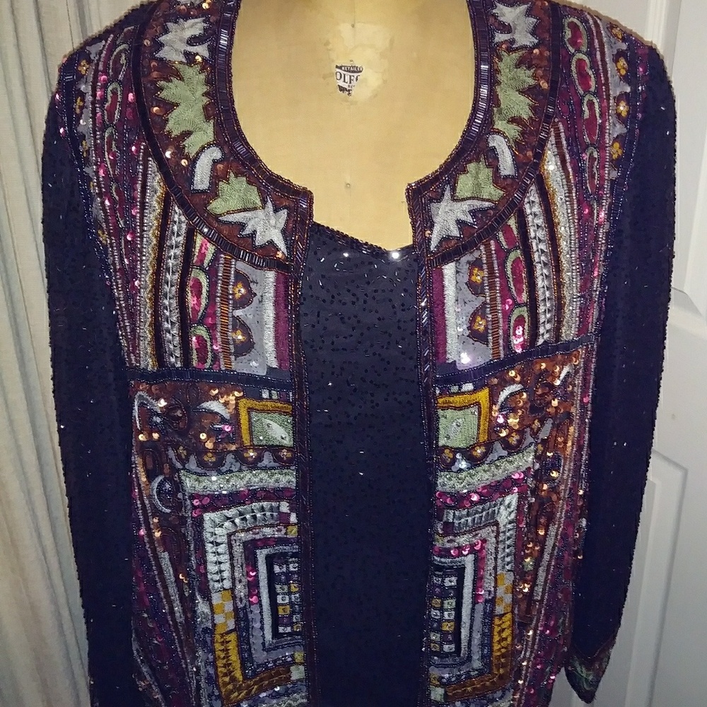 Hand beaded evening gown with jacket
